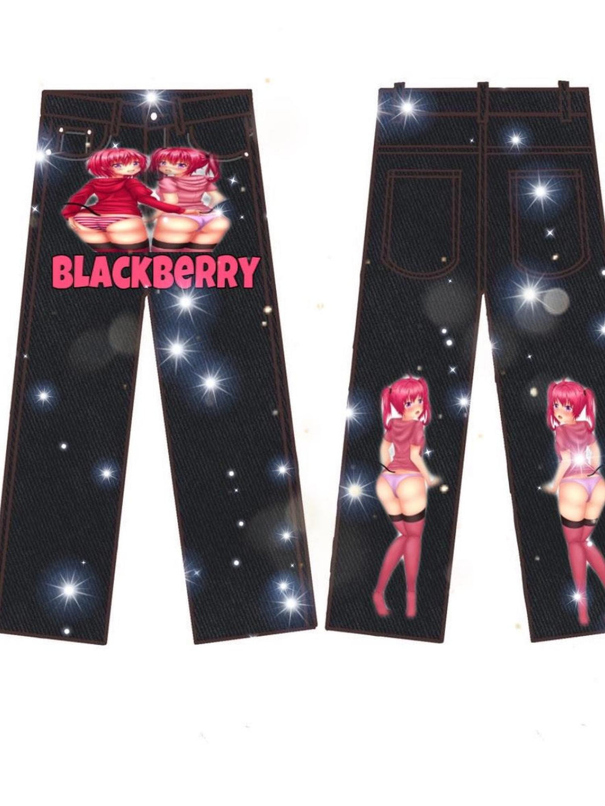 BlackBerry Kawaii Cute Girl Series Loose Fit Women's Relaxed Silhouette Baggy Jeans