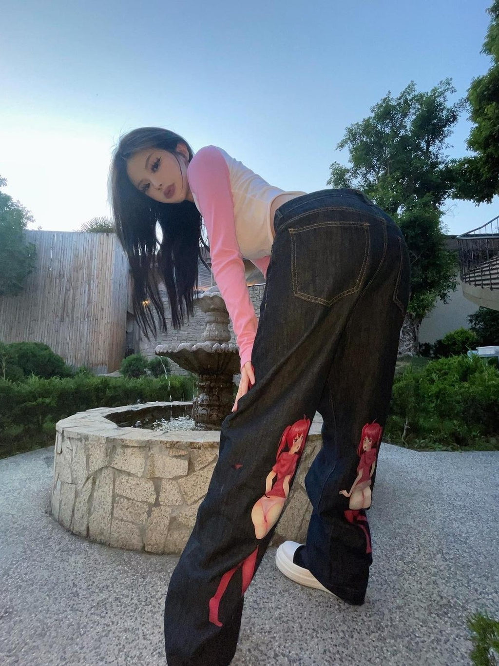BlackBerry Kawaii Cute Girl Series Loose Fit Women's Relaxed Silhouette Baggy Jeans