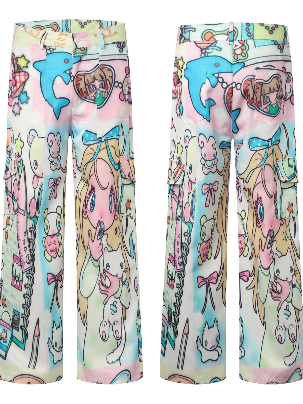 BlackBerry Midnight Pajama Anime Print Japanese Loungewear Mid Rise Women's Cargo Pants