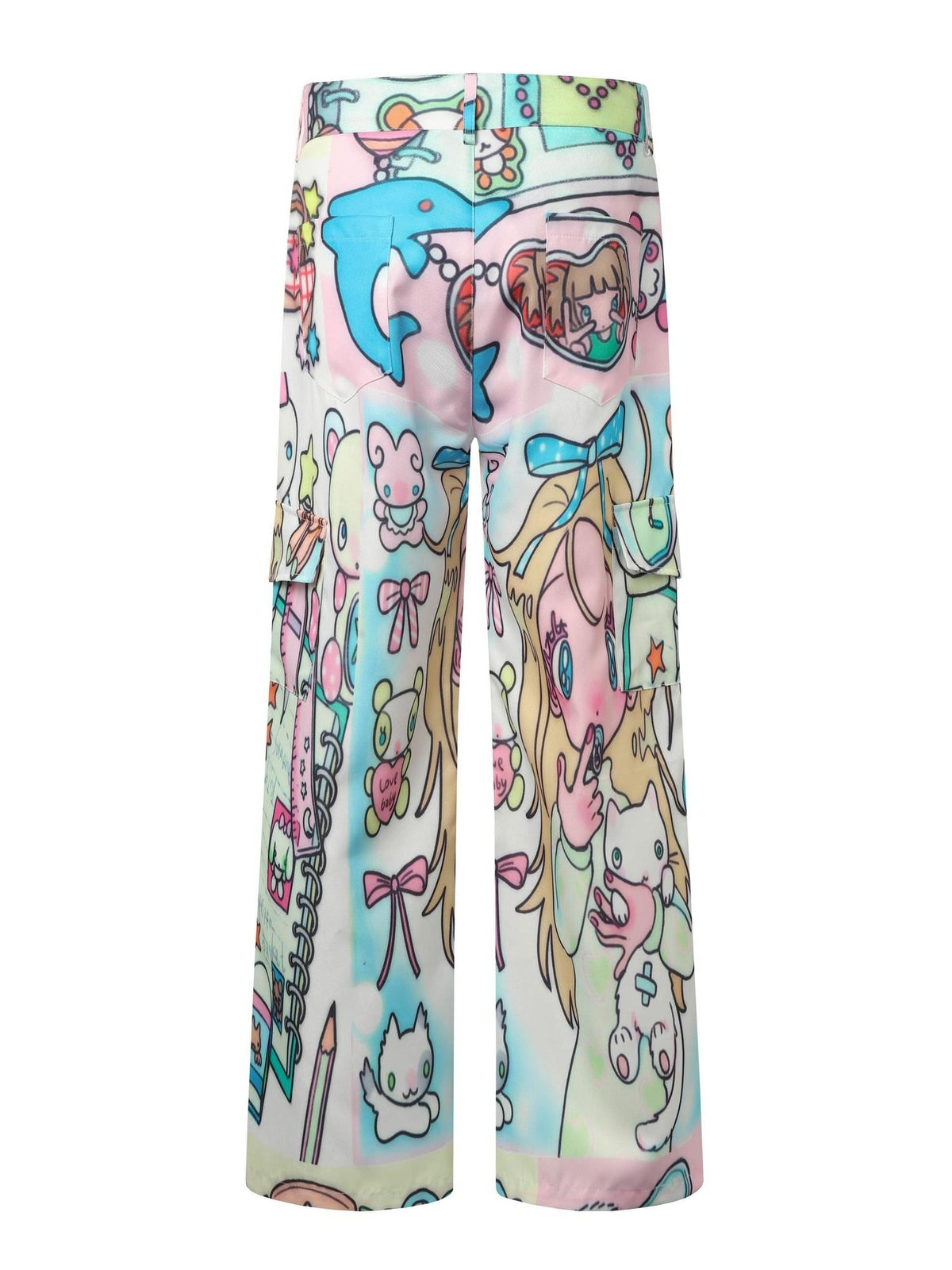 BlackBerry Midnight Pajama Anime Print Japanese Loungewear Mid Rise Women's Cargo Pants
