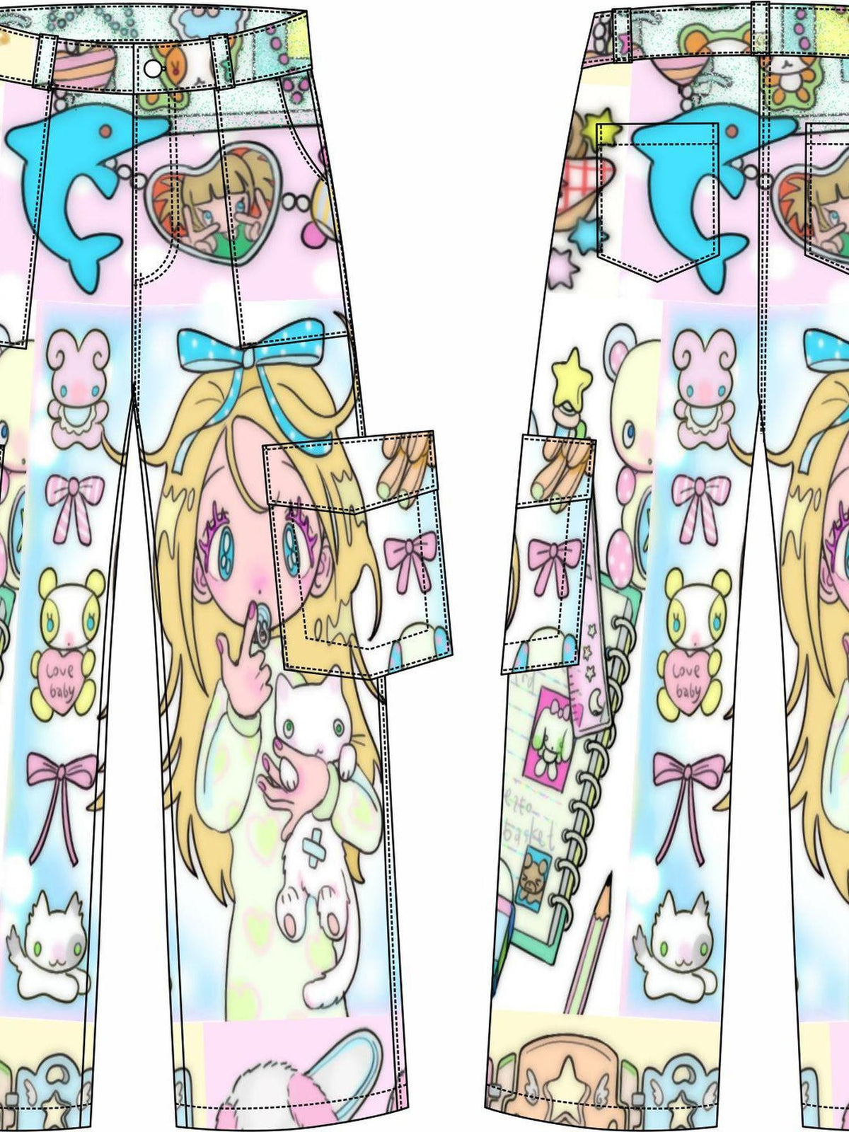 BlackBerry Midnight Pajama Anime Print Japanese Loungewear Mid Rise Women's Cargo Pants