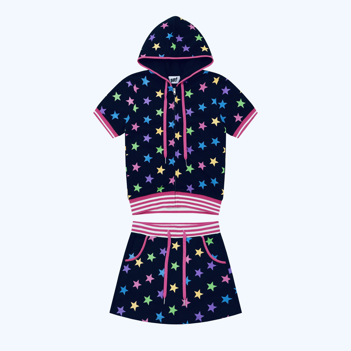 BlackBerry_Midnight_Rainbow_Star_Print_Women's_Casual_Top_&_Shorts_Sets_1065083558804_MISSTT
