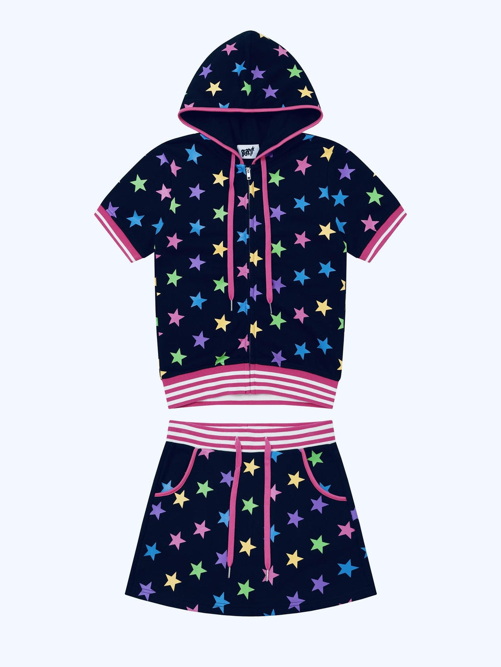 BlackBerry Midnight Rainbow Star Print Women's Casual Top & Shorts Sets