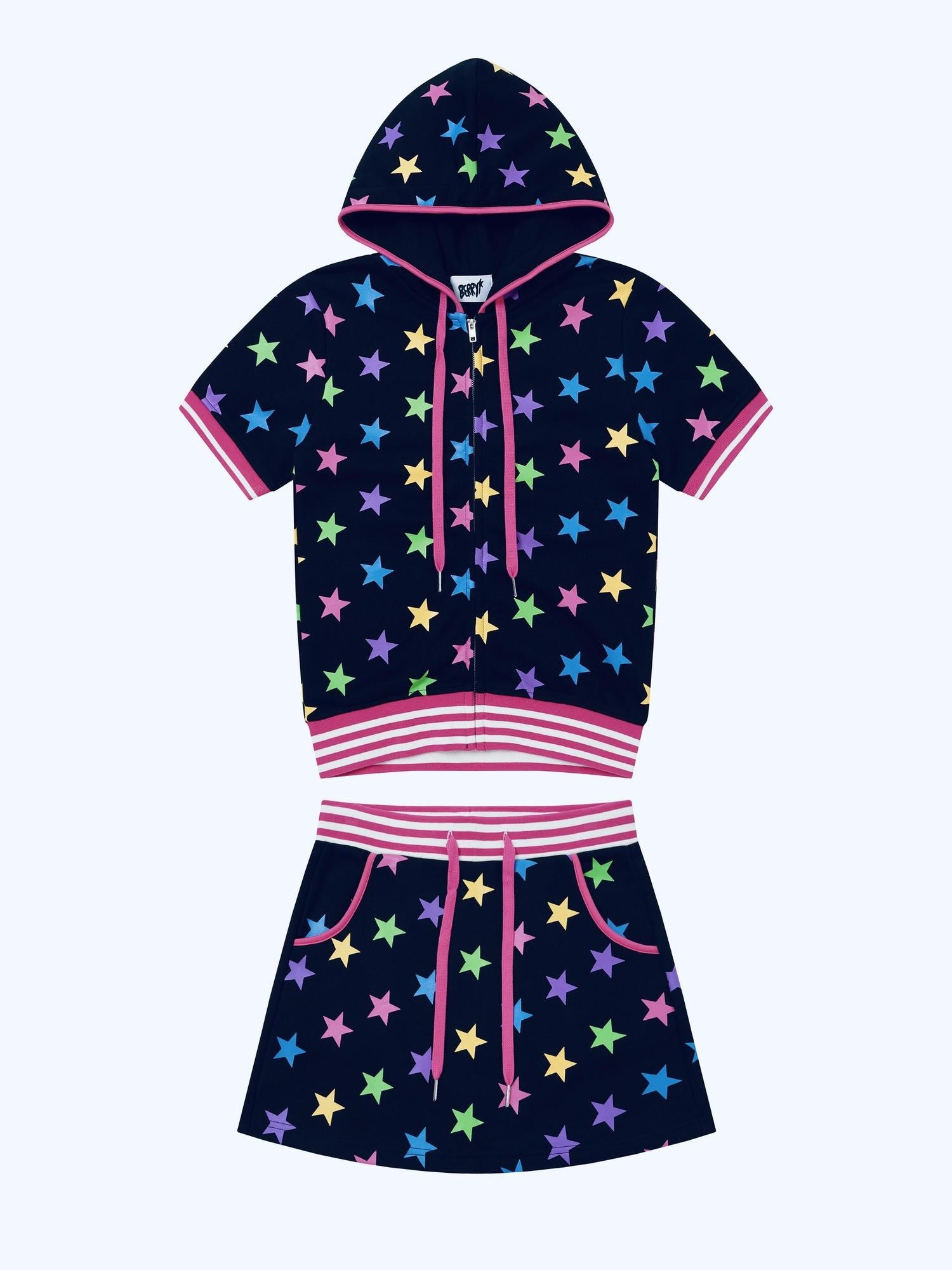 BlackBerry Midnight Rainbow Star Print Women's Casual Top & Shorts Sets
