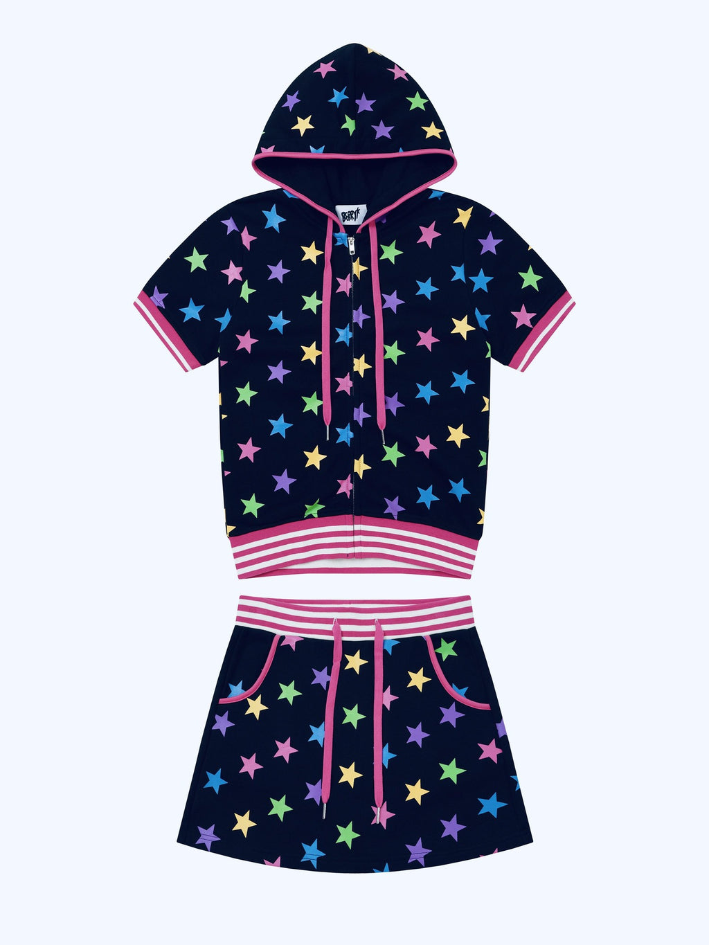 BlackBerry Midnight Rainbow Star Print Women's Casual Top & Shorts Sets