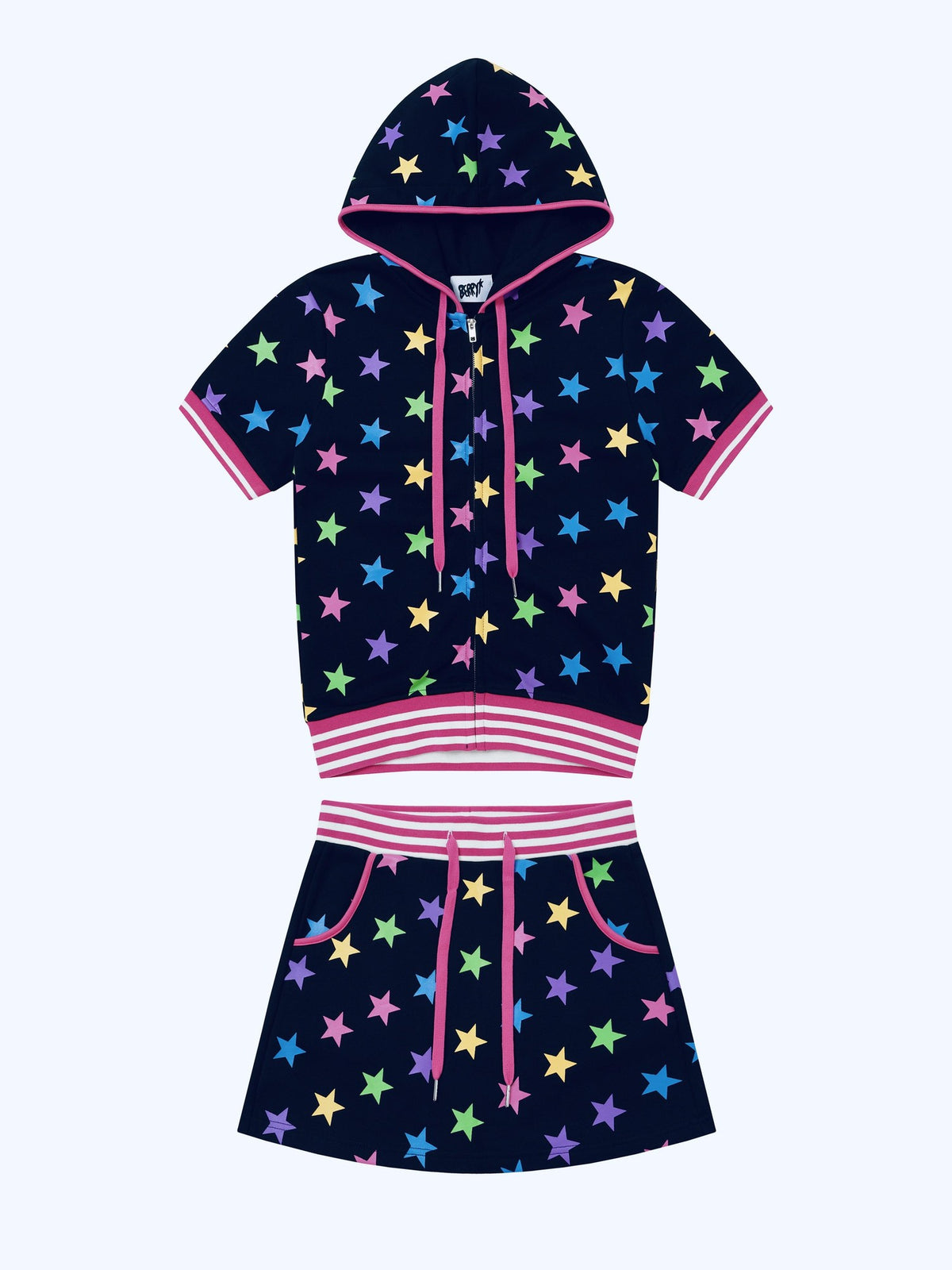 BlackBerry Midnight Rainbow Star Print Women's Casual Top & Shorts Sets