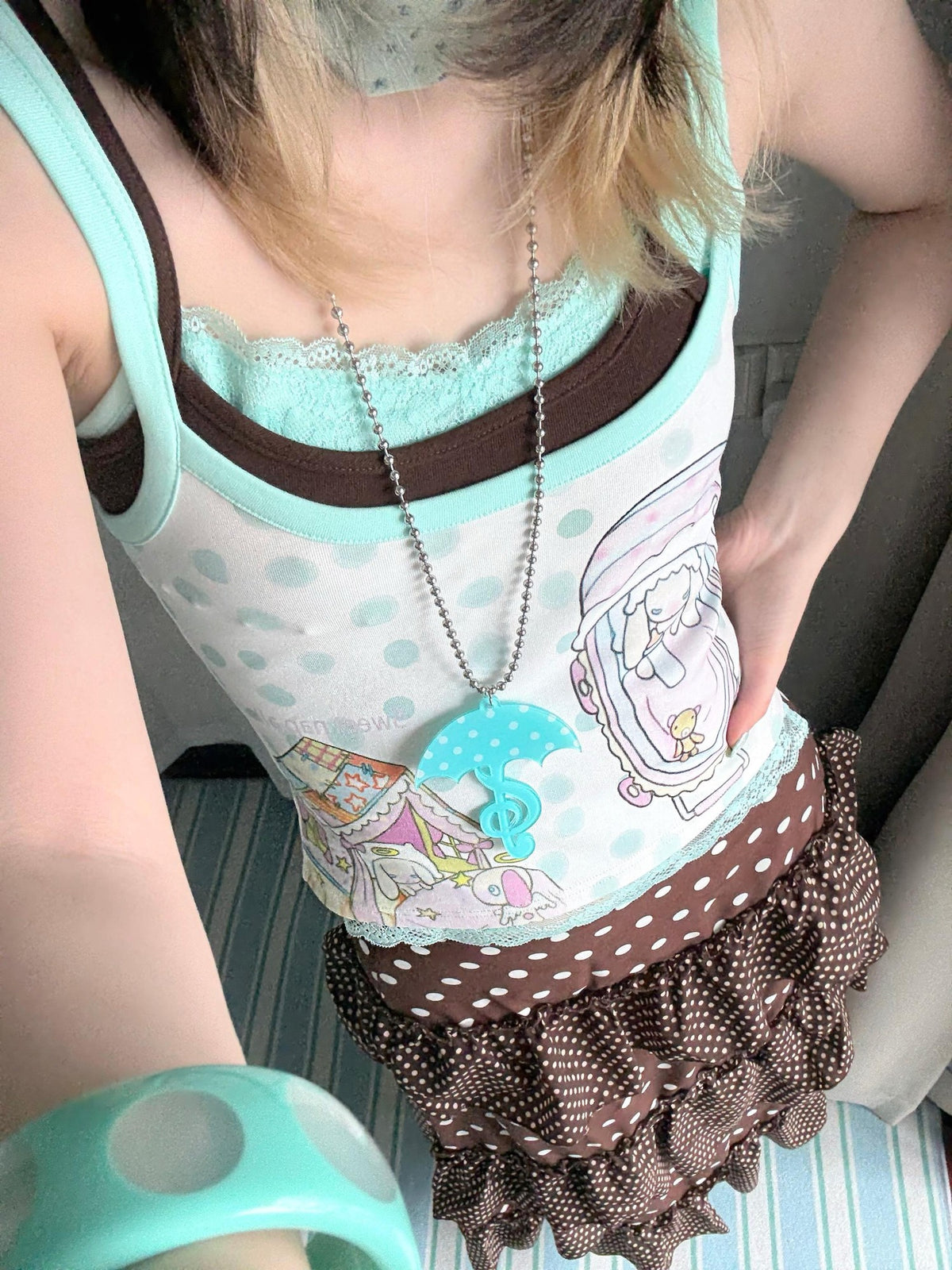 BlackBerry Mint Green Cradle Nap Angel Rabbit Women's Other Material Camisoles