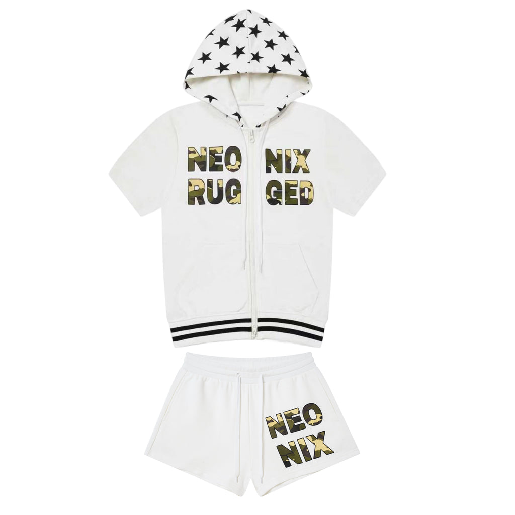 BlackBerry_Neon_Star_Print_Hooded_Zipper_Women's_Casual_Top_&_Shorts_Sets_1069798683316_MISSTT