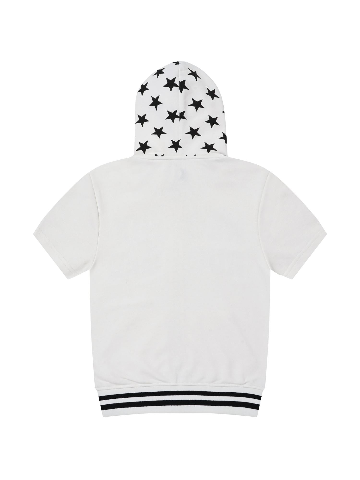 BlackBerry Neon Star Print Hooded Zipper Women's Casual Top & Shorts Sets