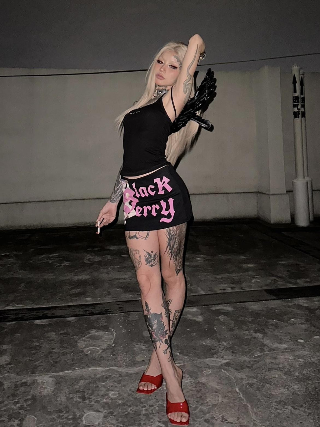 BlackBerry Pink Anime Girl Print Built In Shorts Women's Other Fabric Mini Skirts