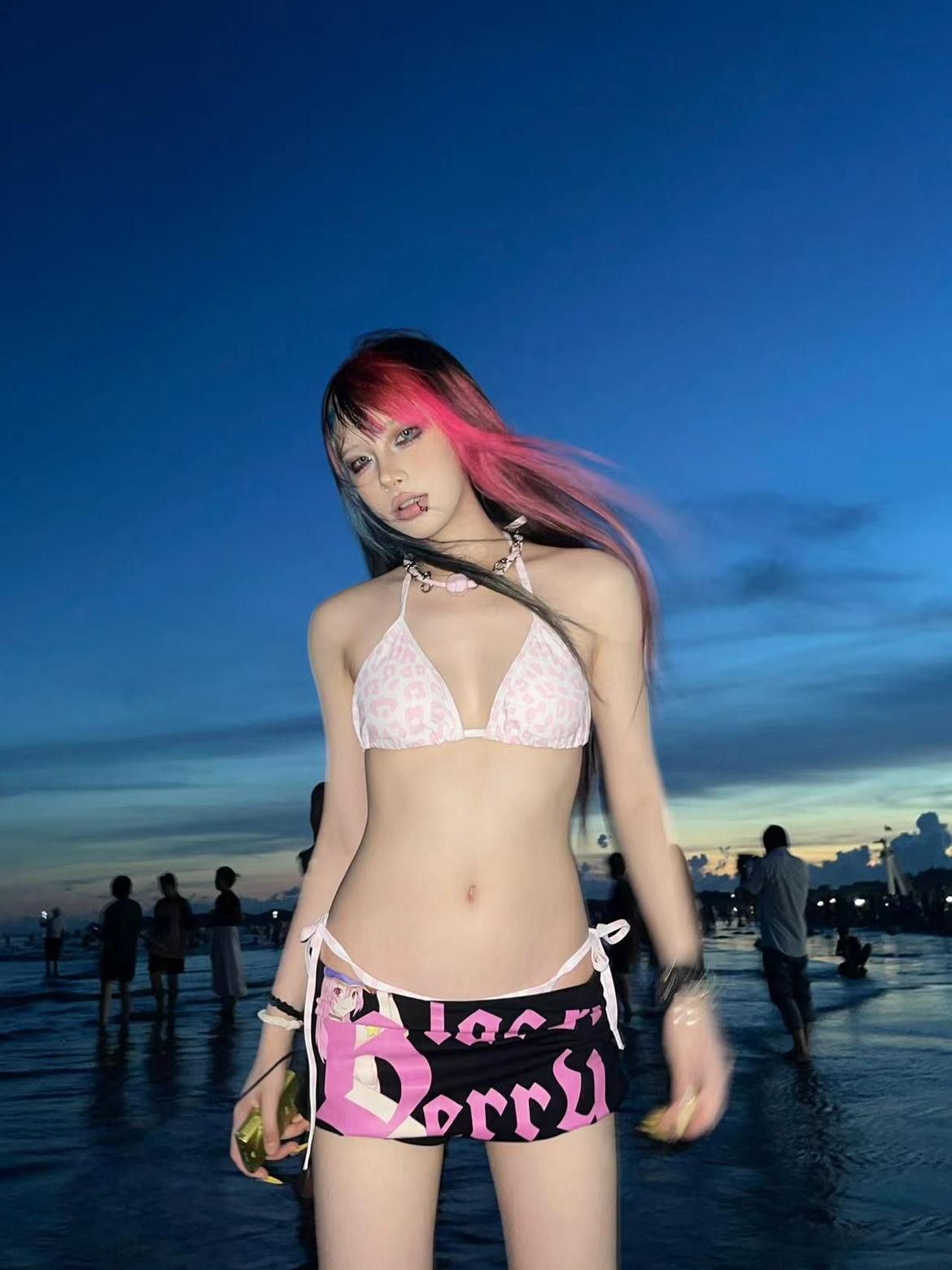 BlackBerry Pink Anime Girl Print Built In Shorts Women's Other Fabric Mini Skirts