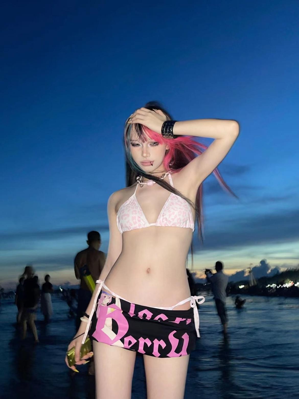 BlackBerry Pink Anime Girl Print Built In Shorts Women's Other Fabric Mini Skirts