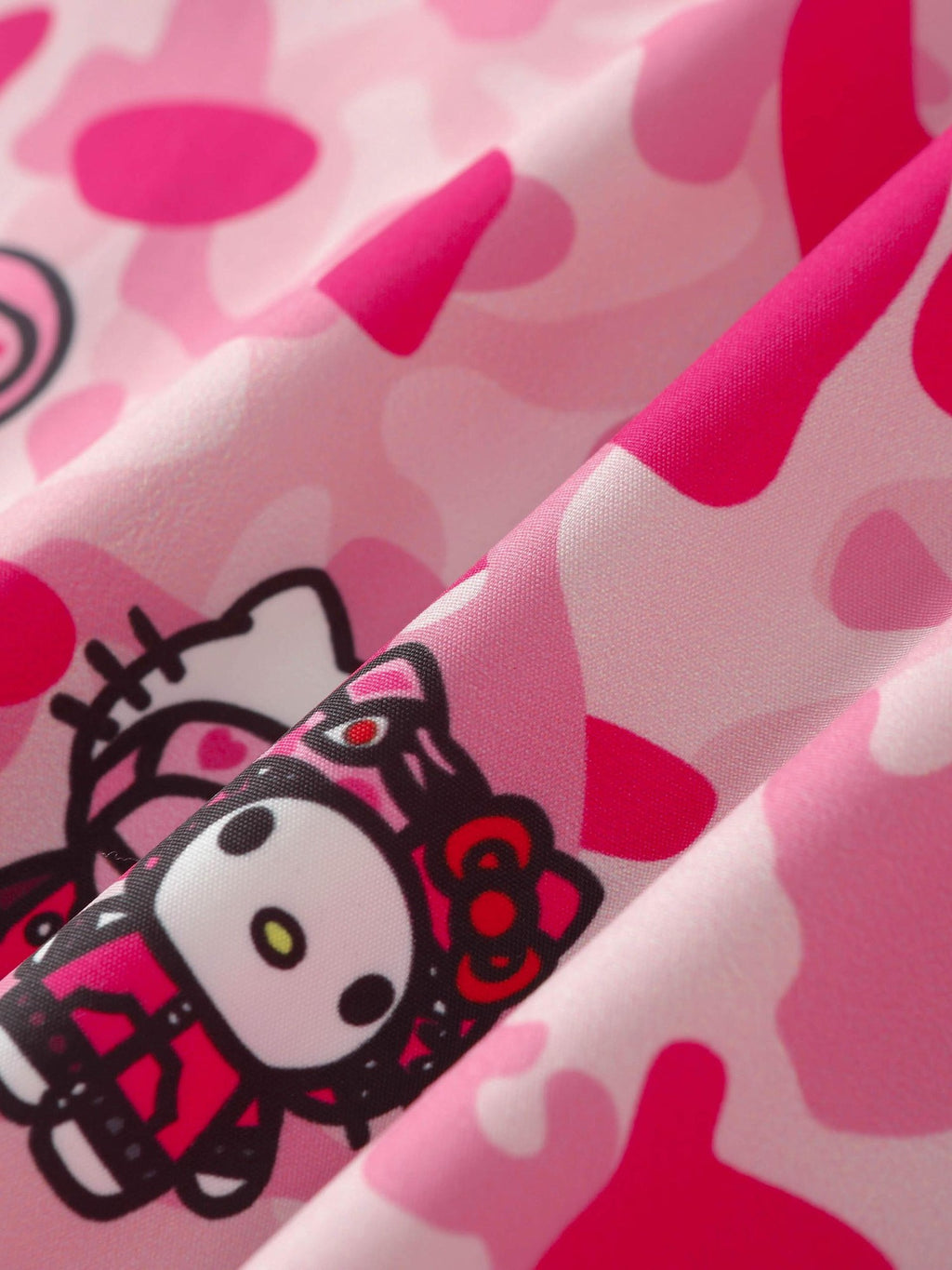 BlackBerry Pink Camo Kitty Print Bomber Fleece Lined Stand Collar Women's Down Jackets