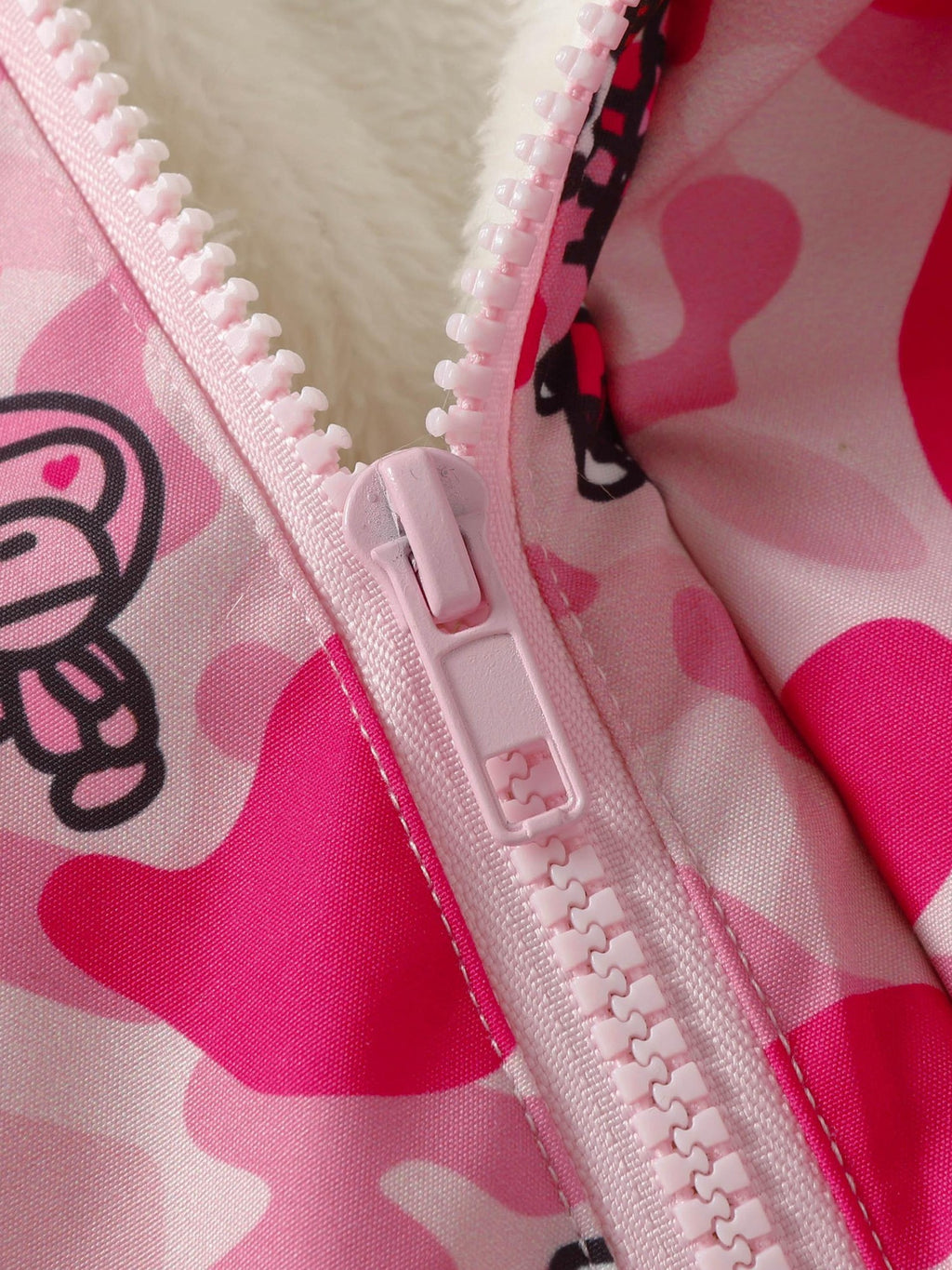 BlackBerry Pink Camo Kitty Print Bomber Fleece Lined Stand Collar Women's Down Jackets
