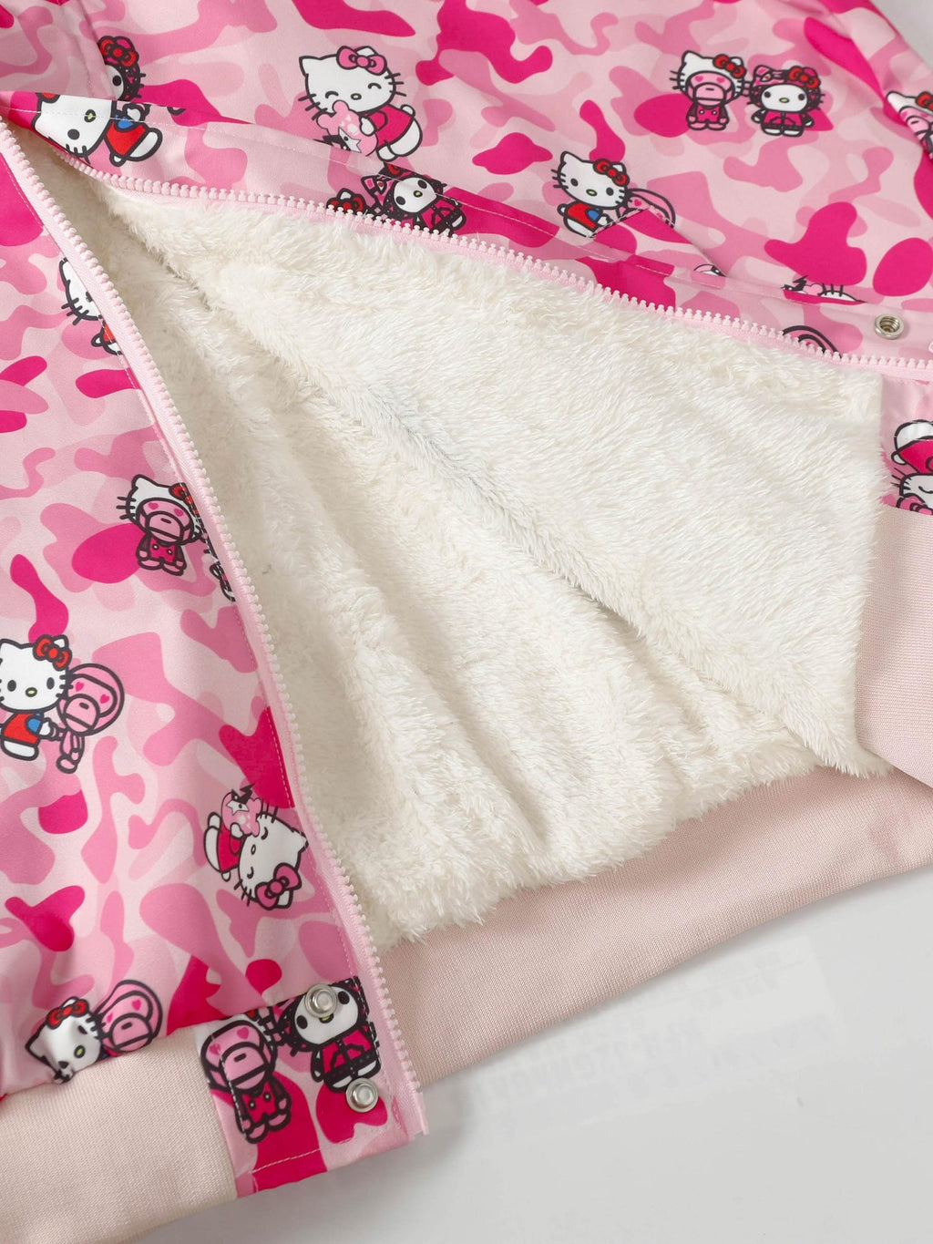 BlackBerry Pink Camo Kitty Print Bomber Fleece Lined Stand Collar Women's Down Jackets