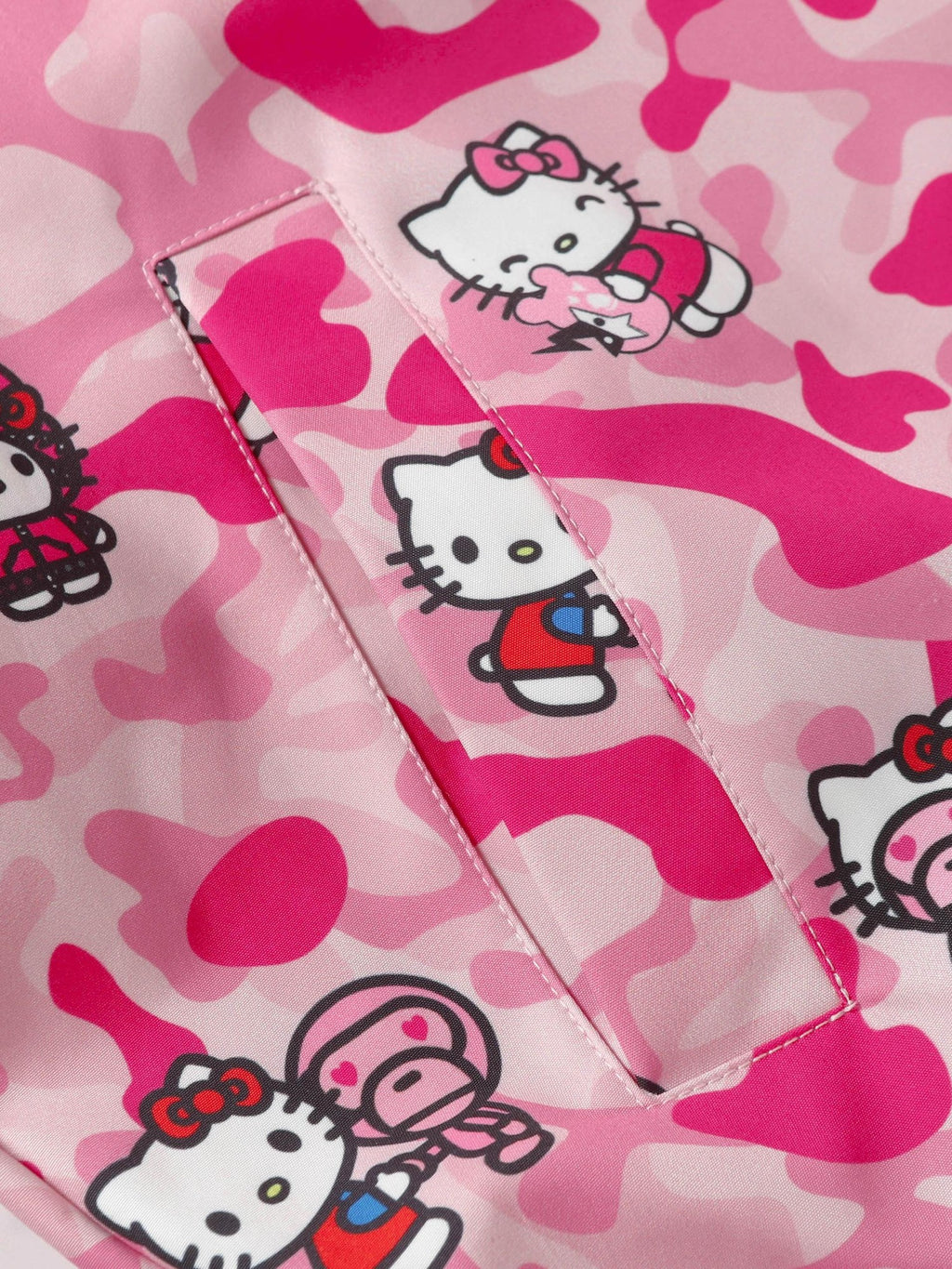 BlackBerry Pink Camo Kitty Print Bomber Fleece Lined Stand Collar Women's Down Jackets