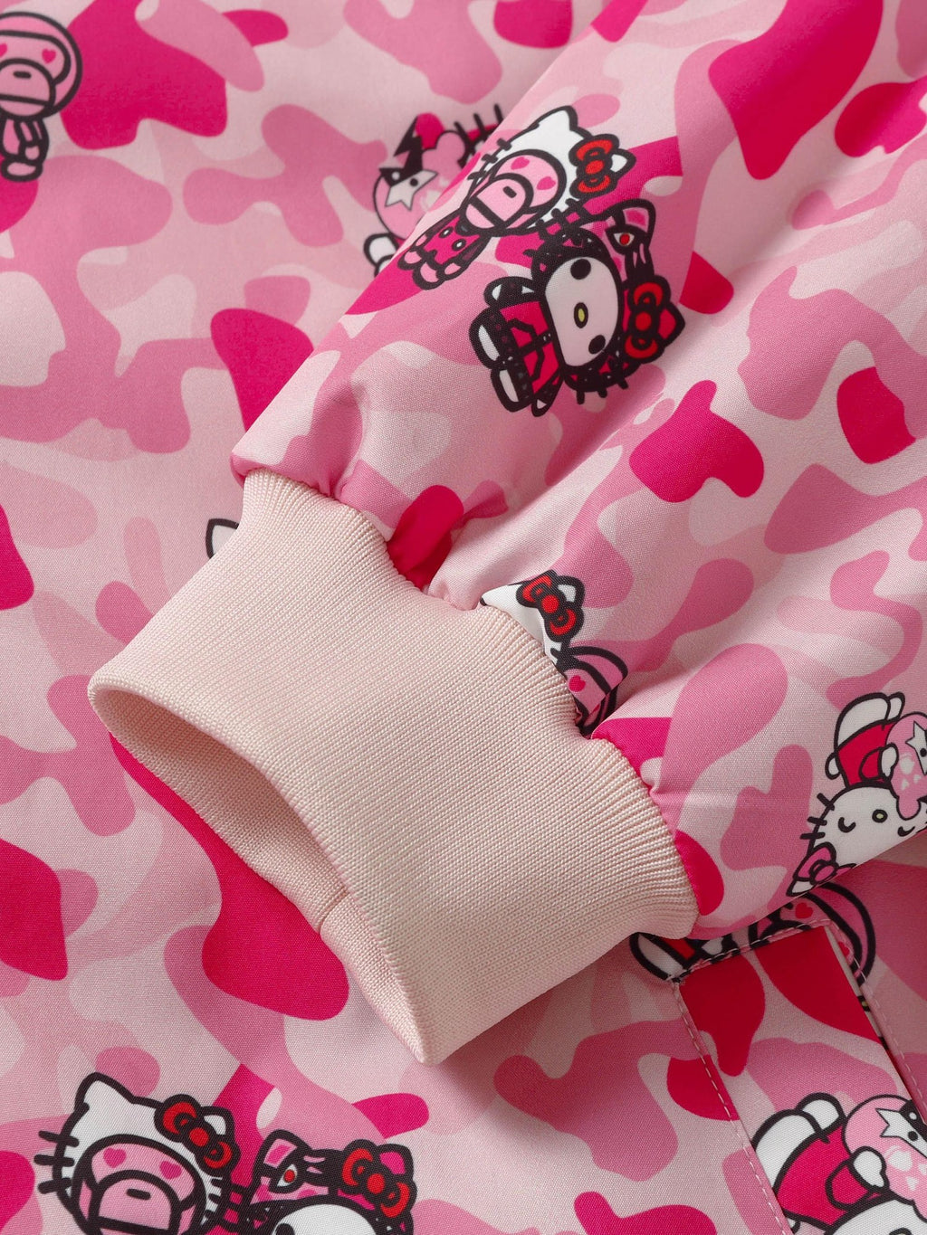 BlackBerry Pink Camo Kitty Print Bomber Fleece Lined Stand Collar Women's Down Jackets