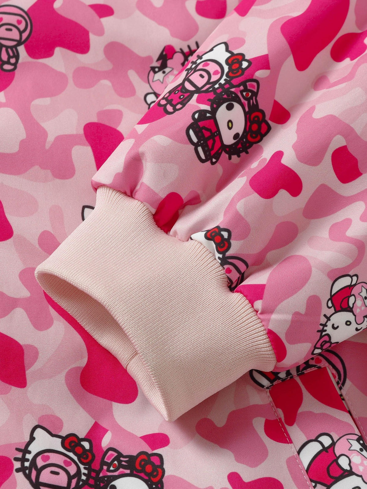 BlackBerry Pink Camo Kitty Print Bomber Fleece Lined Stand Collar Women's Down Jackets