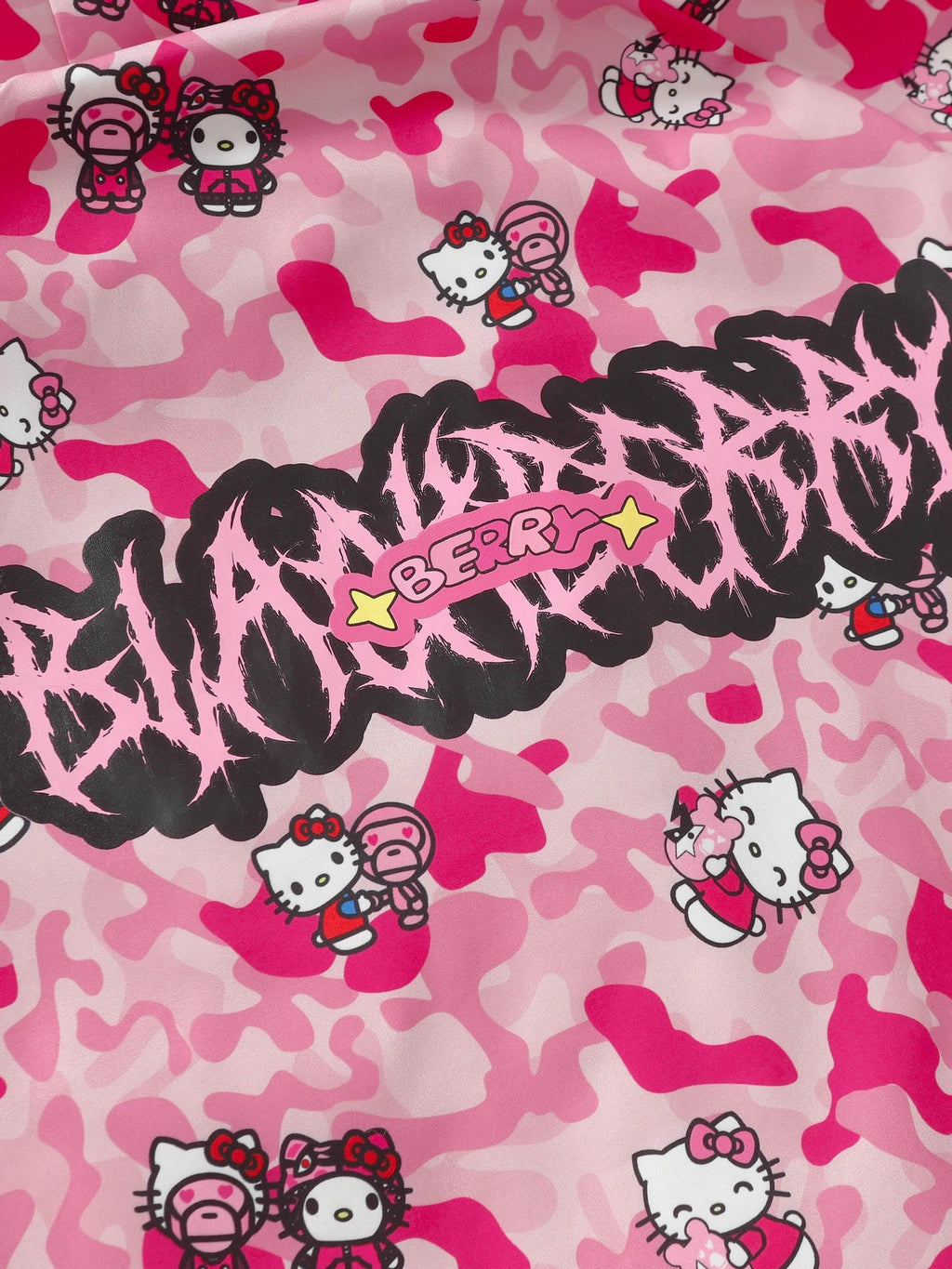 BlackBerry Pink Camo Kitty Print Bomber Fleece Lined Stand Collar Women's Down Jackets