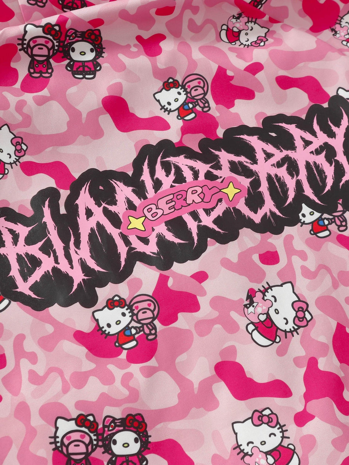 BlackBerry Pink Camo Kitty Print Bomber Fleece Lined Stand Collar Women's Down Jackets