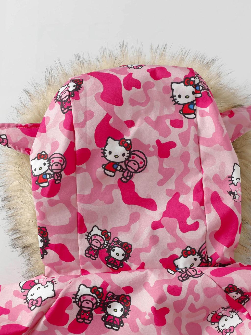 BlackBerry Pink Camo Kitty Print Bomber Fleece Lined Stand Collar Women's Down Jackets