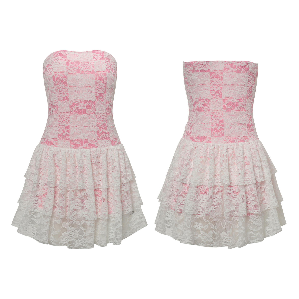 BlackBerry_Pink_Kitty_Print_Layered_White_Lace_High_Waist_Women's_Spandex_Tube_Mini_Dresses_935516899419_MISSTT