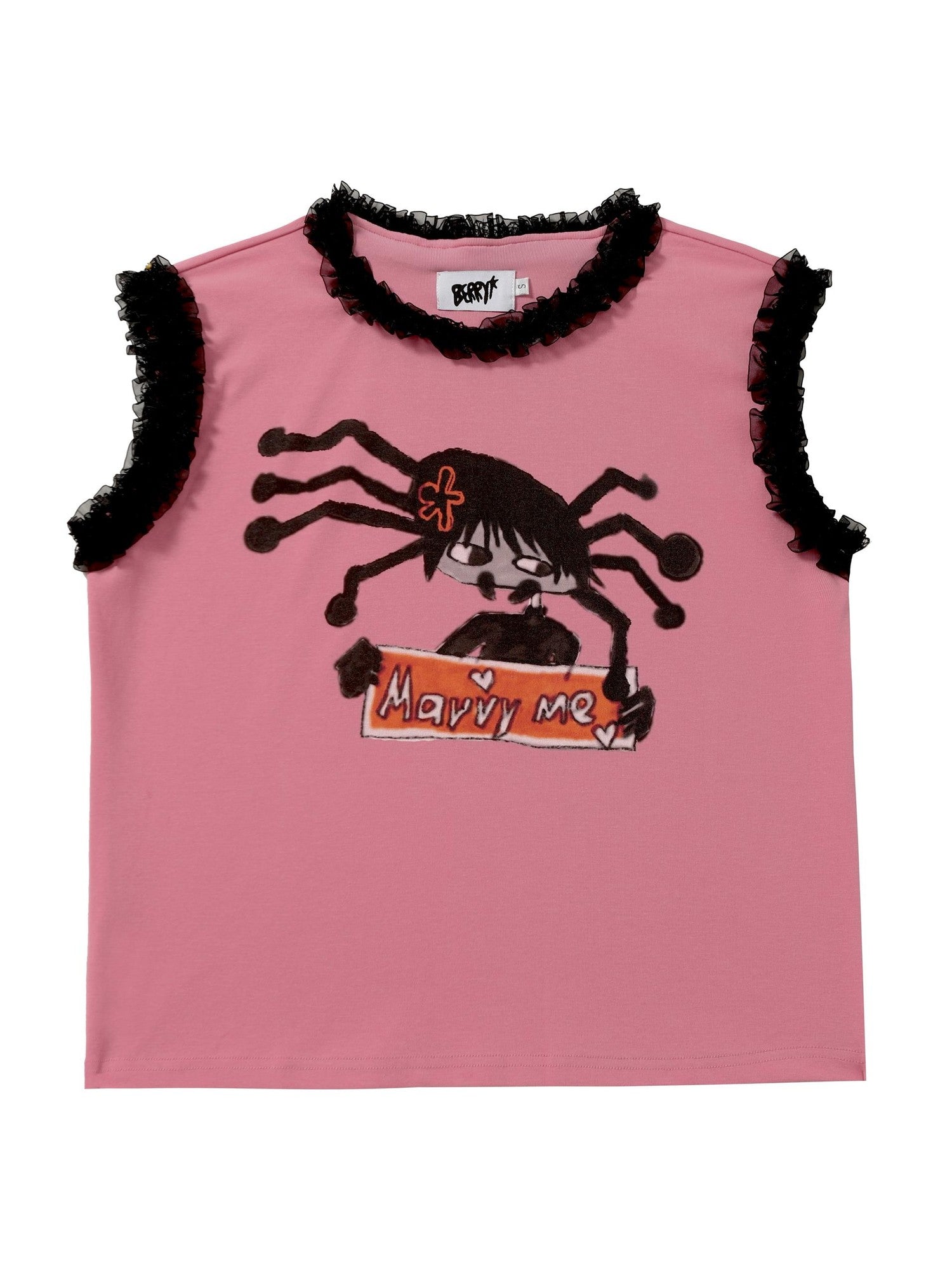 BlackBerry Pink Lace Patchwork Straight Cut Women's Cotton Regular Fit Tank Tops