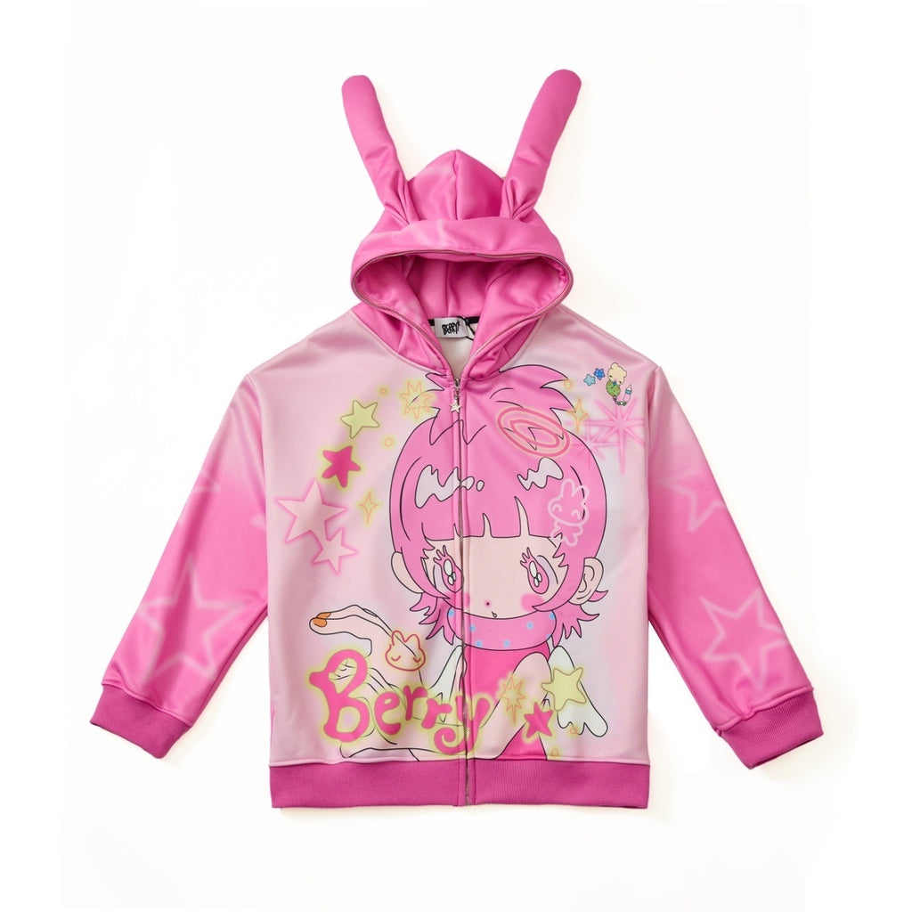 BlackBerry_Pink_Rabbit_Ear_Character_Print_Women's_Fleece_Lined_Zip-up_Hoodies_843979872125_MISSTT