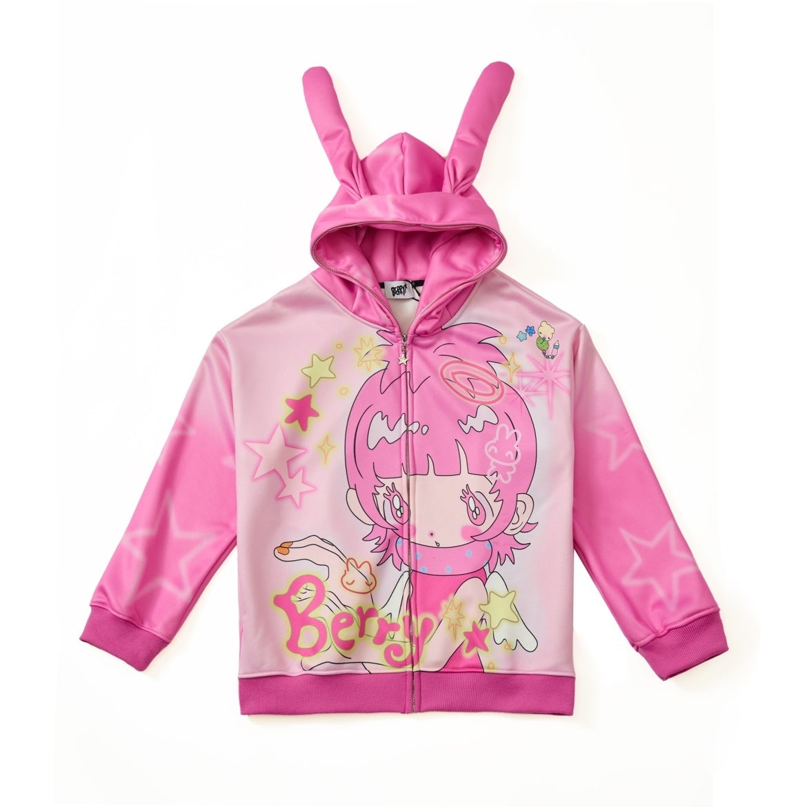 BlackBerry_Pink_Rabbit_Ear_Character_Print_Women's_Fleece_Lined_Zip-up_Hoodies_843979872125_MISSTT