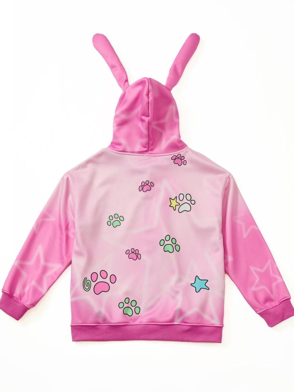 BlackBerry Pink Rabbit Ear Character Print Women's Fleece Lined Zip-up Hoodies