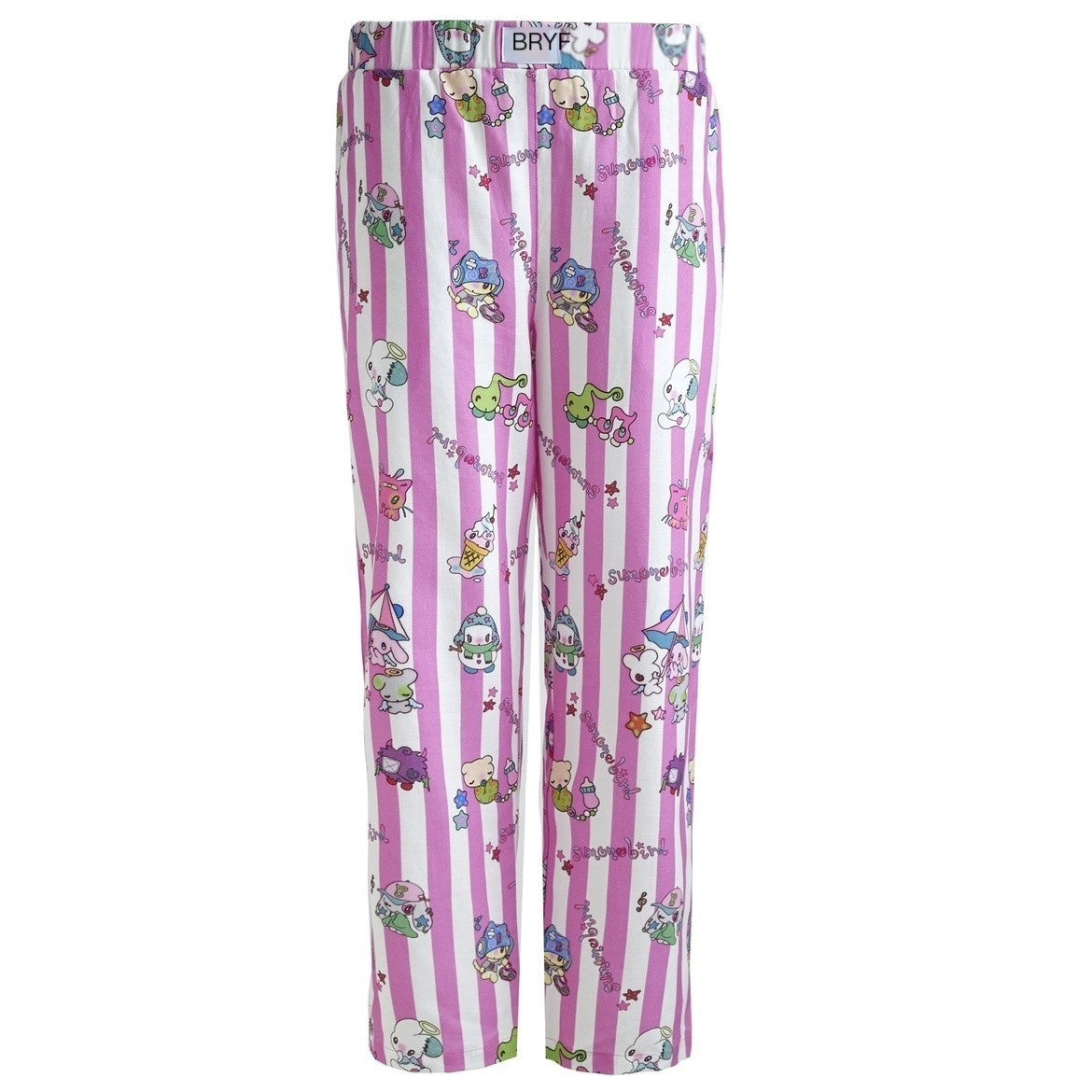 BlackBerry_Pink_Striped_Cute_Doll_Applique_Women's_100%_Cotton_Lounge_Pants_809351797561_MISSTT