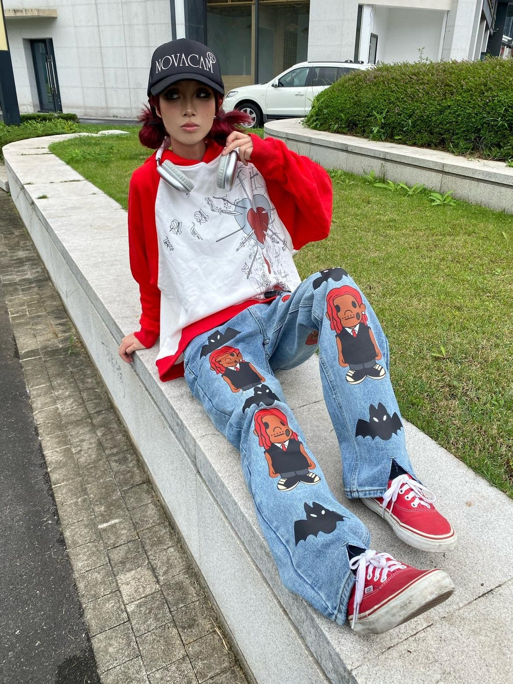 BlackBerry Pixel Console Graphic Retro Streetwear Women's Straight-leg Jeans