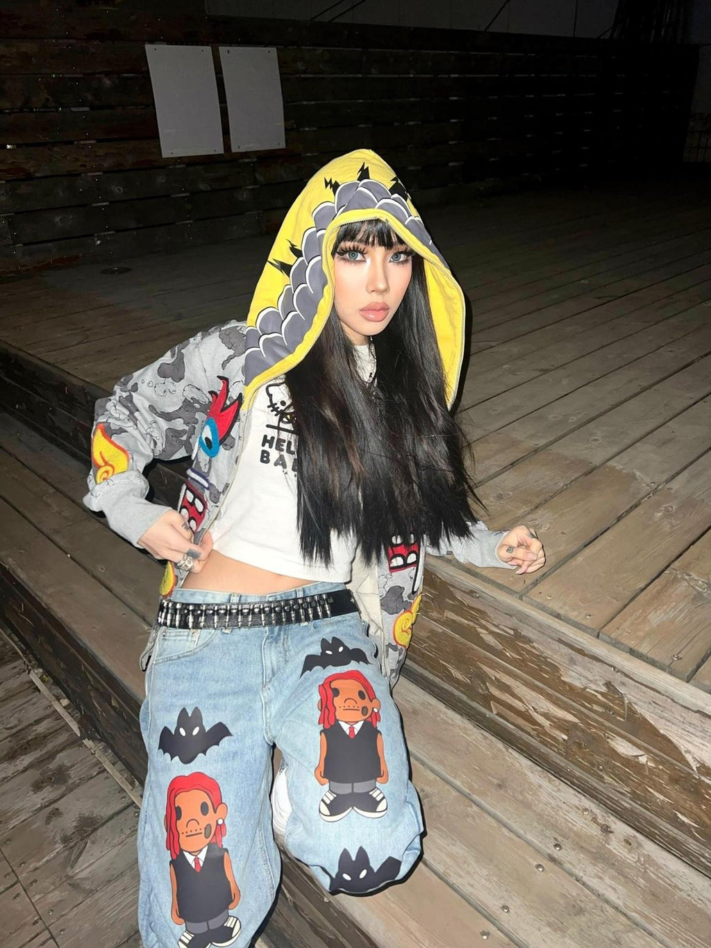 BlackBerry Pixel Console Graphic Retro Streetwear Women's Straight-leg Jeans