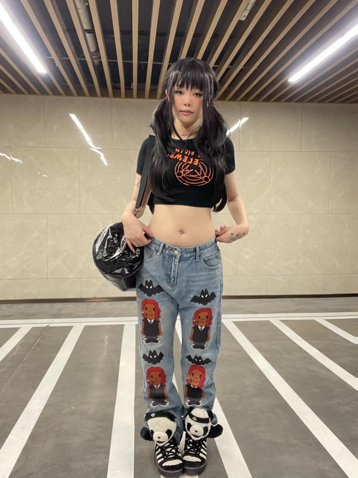 BlackBerry Pixel Console Graphic Retro Streetwear Women's Straight-leg Jeans