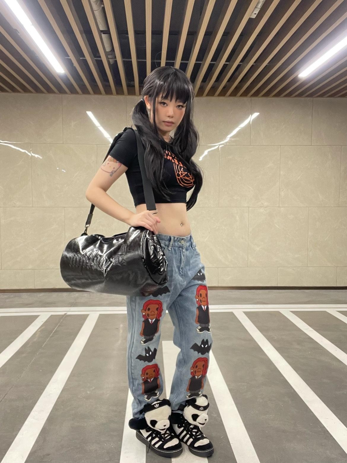 BlackBerry Pixel Console Graphic Retro Streetwear Women's Straight-leg Jeans