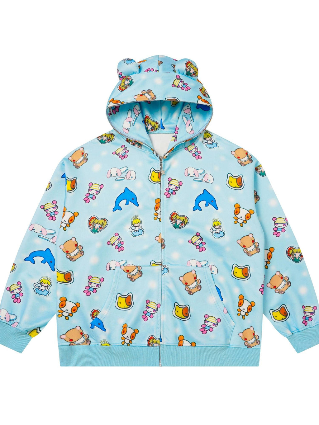 BlackBerry Plush Teddy Ear Doll Applique Women's Polyester Cotton Zip-up Hoodies