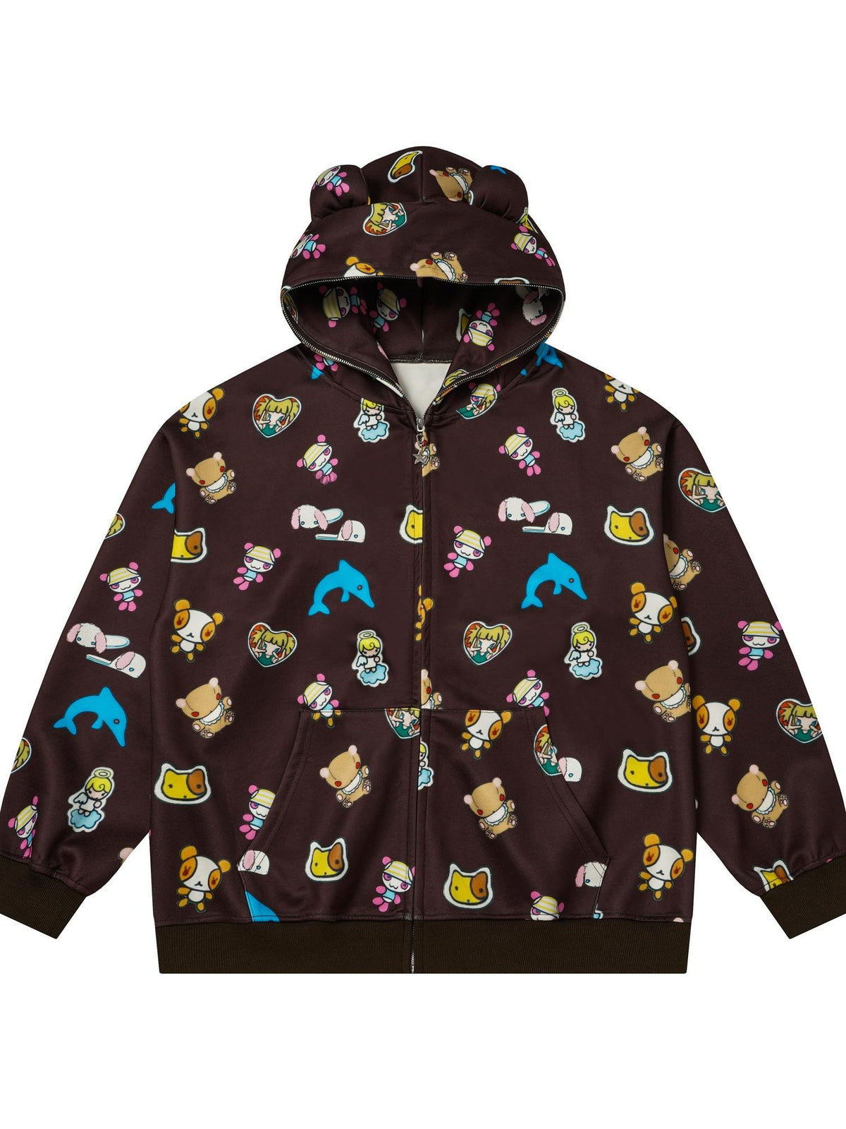 BlackBerry Plush Teddy Ear Doll Applique Women's Polyester Cotton Zip-up Hoodies