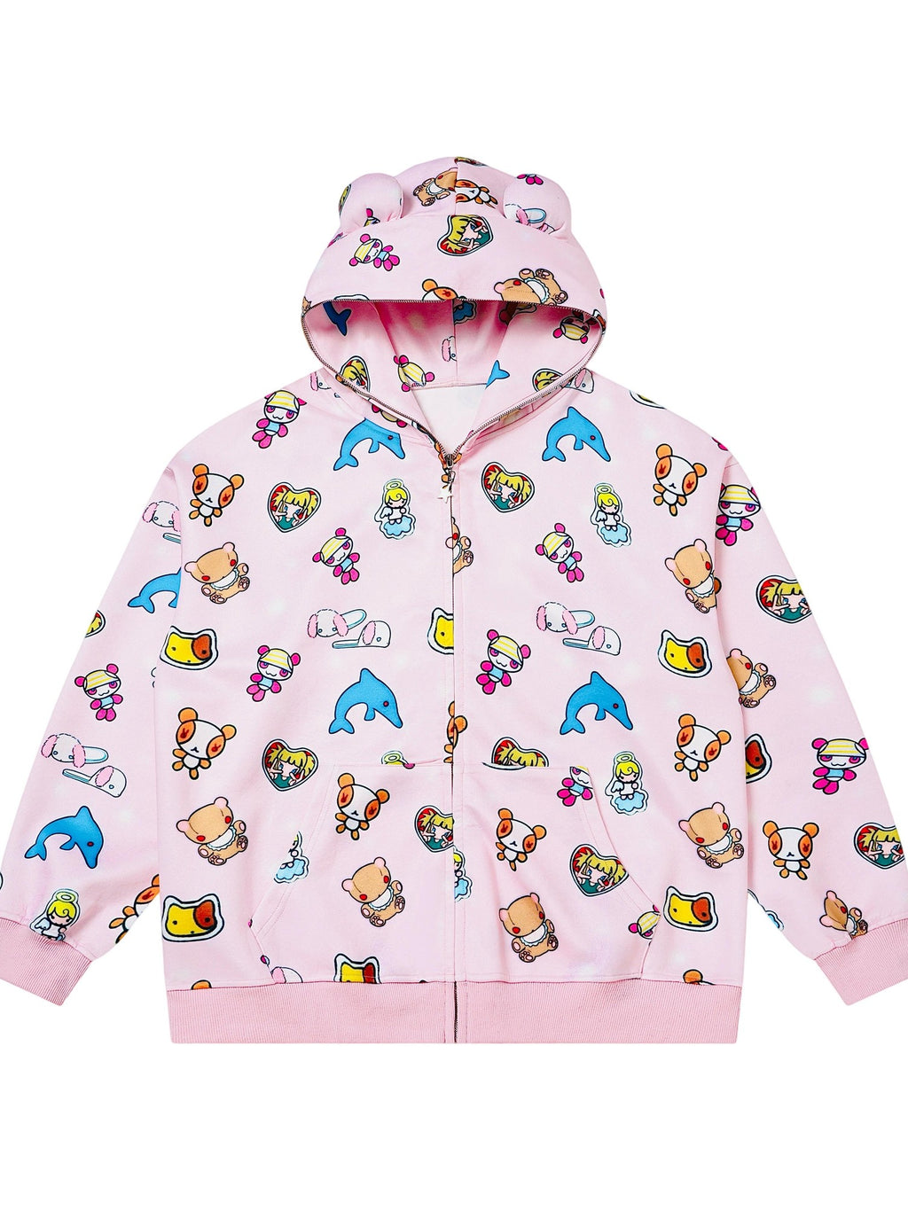 BlackBerry Plush Teddy Ear Doll Applique Women's Polyester Cotton Zip-up Hoodies