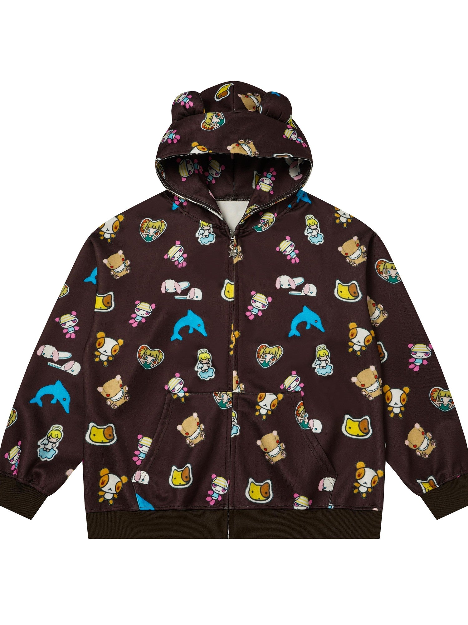 BlackBerry Plush Teddy Ear Doll Applique Women's Polyester Cotton Zip-up Hoodies
