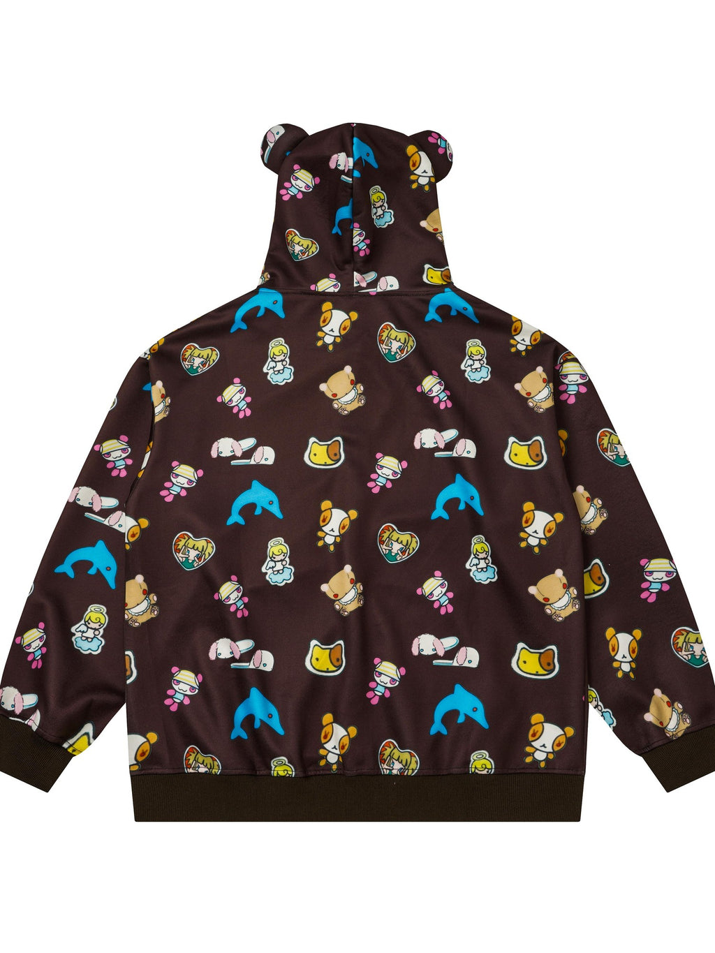 BlackBerry Plush Teddy Ear Doll Applique Women's Polyester Cotton Zip-up Hoodies