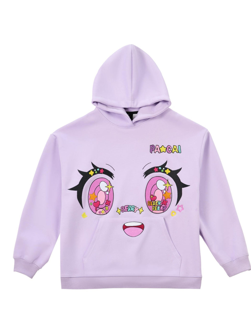 BlackBerry Purple Comic Embroidered Hooded Expression Women's Sweatshirts
