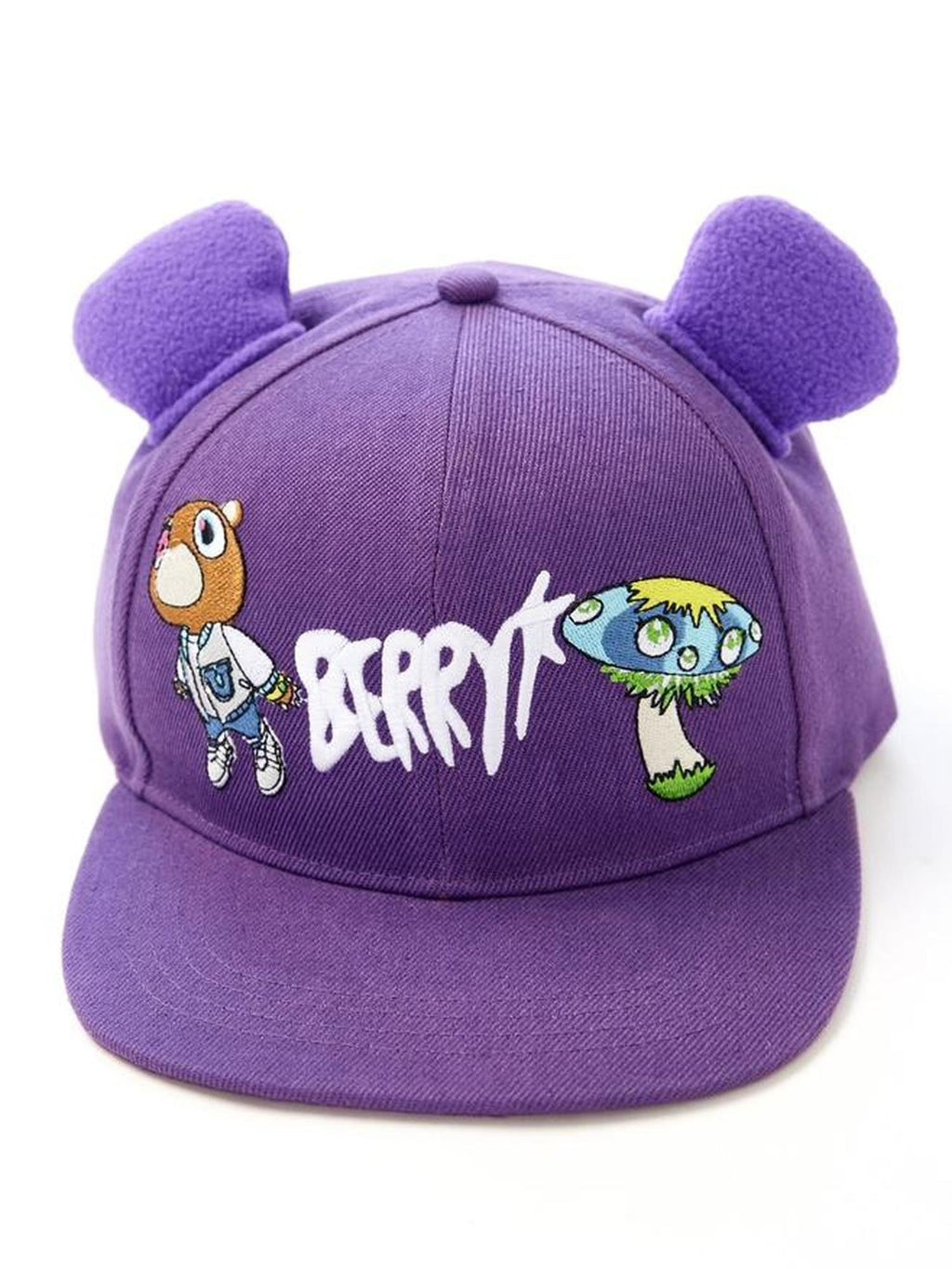 BlackBerry Purple Dropout Bear Motif Adjustable Flat Brim Women's Cotton Baseball Caps