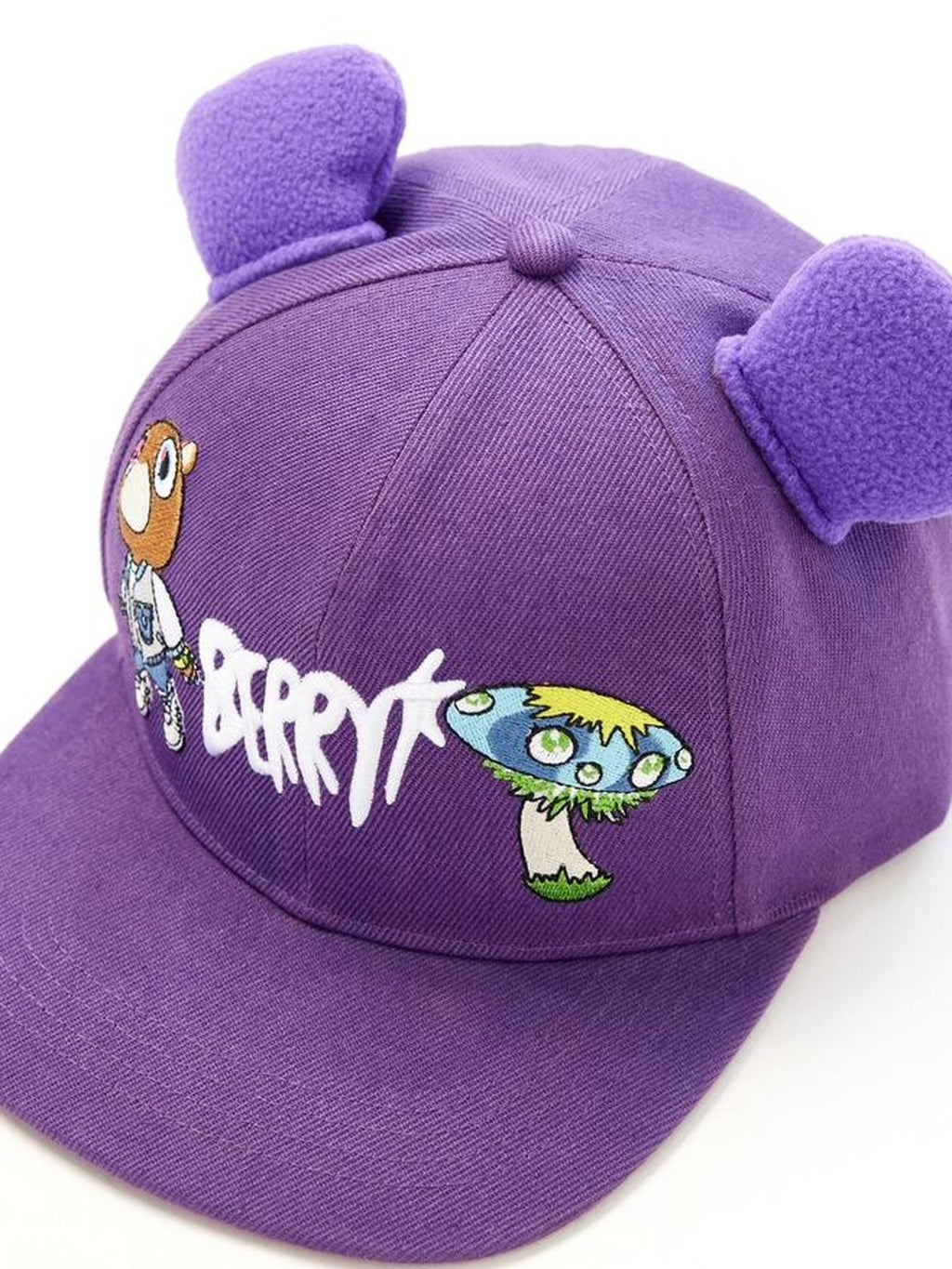 BlackBerry Purple Dropout Bear Motif Adjustable Flat Brim Women's Cotton Baseball Caps