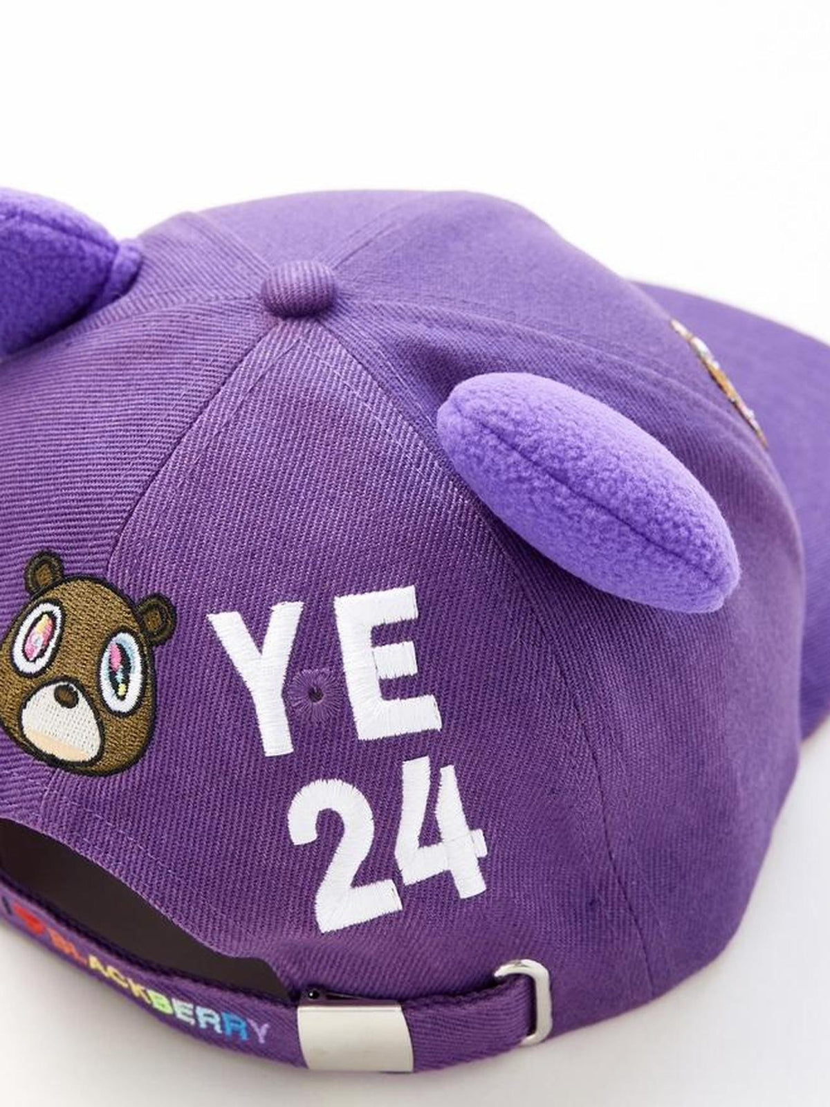 BlackBerry Purple Dropout Bear Motif Adjustable Flat Brim Women's Cotton Baseball Caps
