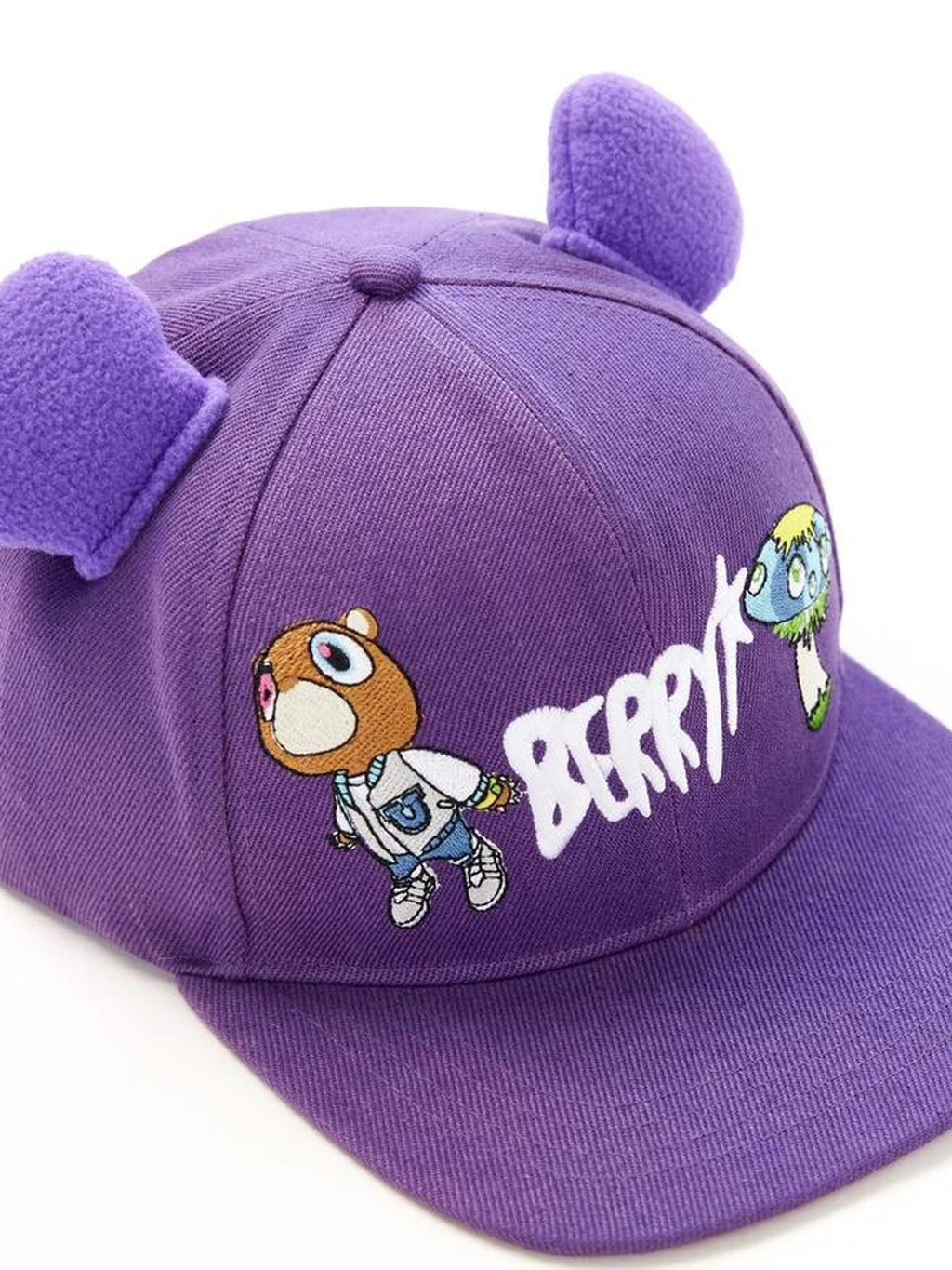 BlackBerry Purple Dropout Bear Motif Adjustable Flat Brim Women's Cotton Baseball Caps