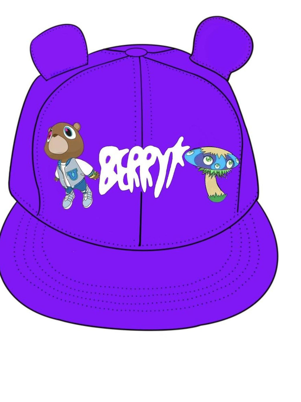 BlackBerry Purple Dropout Bear Motif Adjustable Flat Brim Women's Cotton Baseball Caps