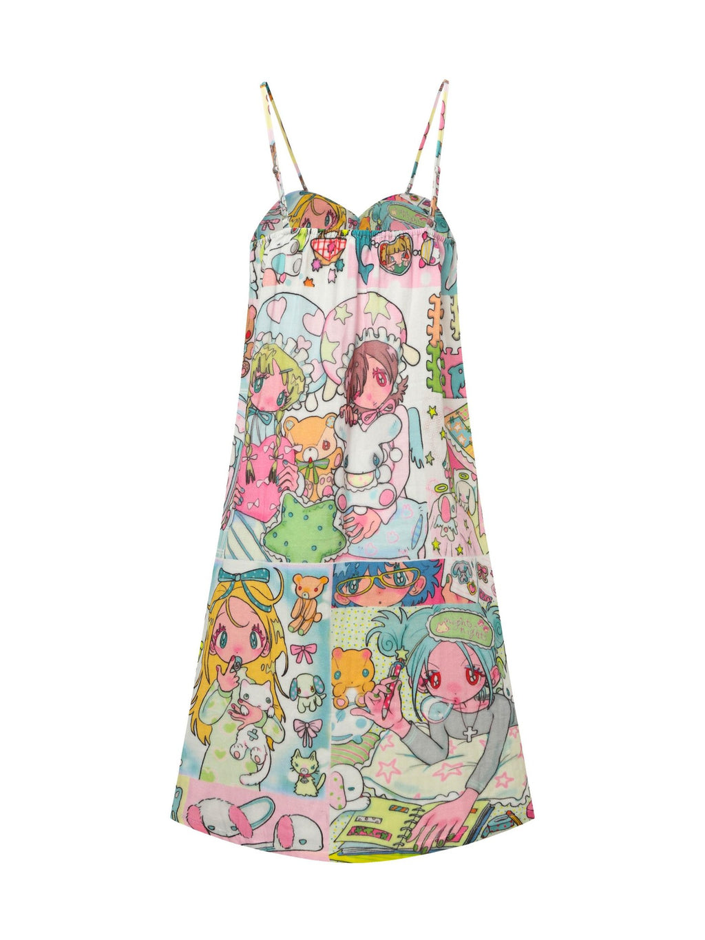 BlackBerry Sweet Cartoon Print Spaghetti Strap Women's Slip Mini Dresses