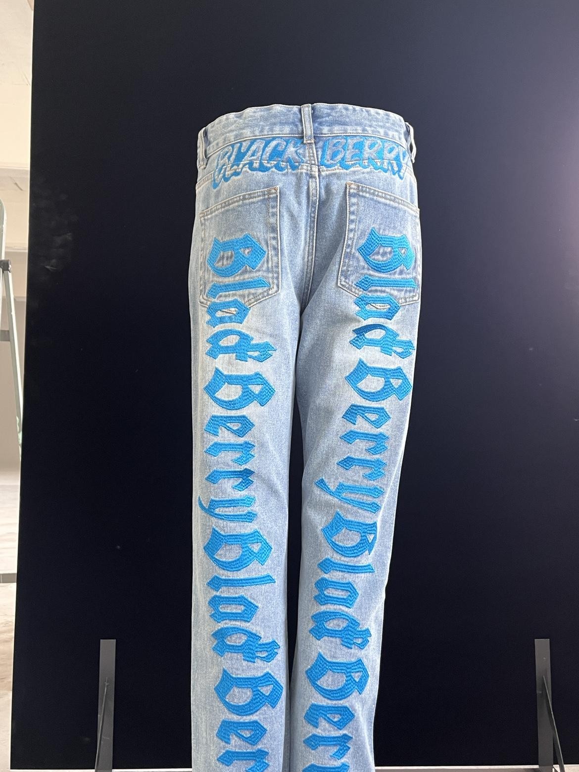 BlackBerry Washed Blue Heavy Embroidered Stacked Women's Denim Straight-leg Jeans