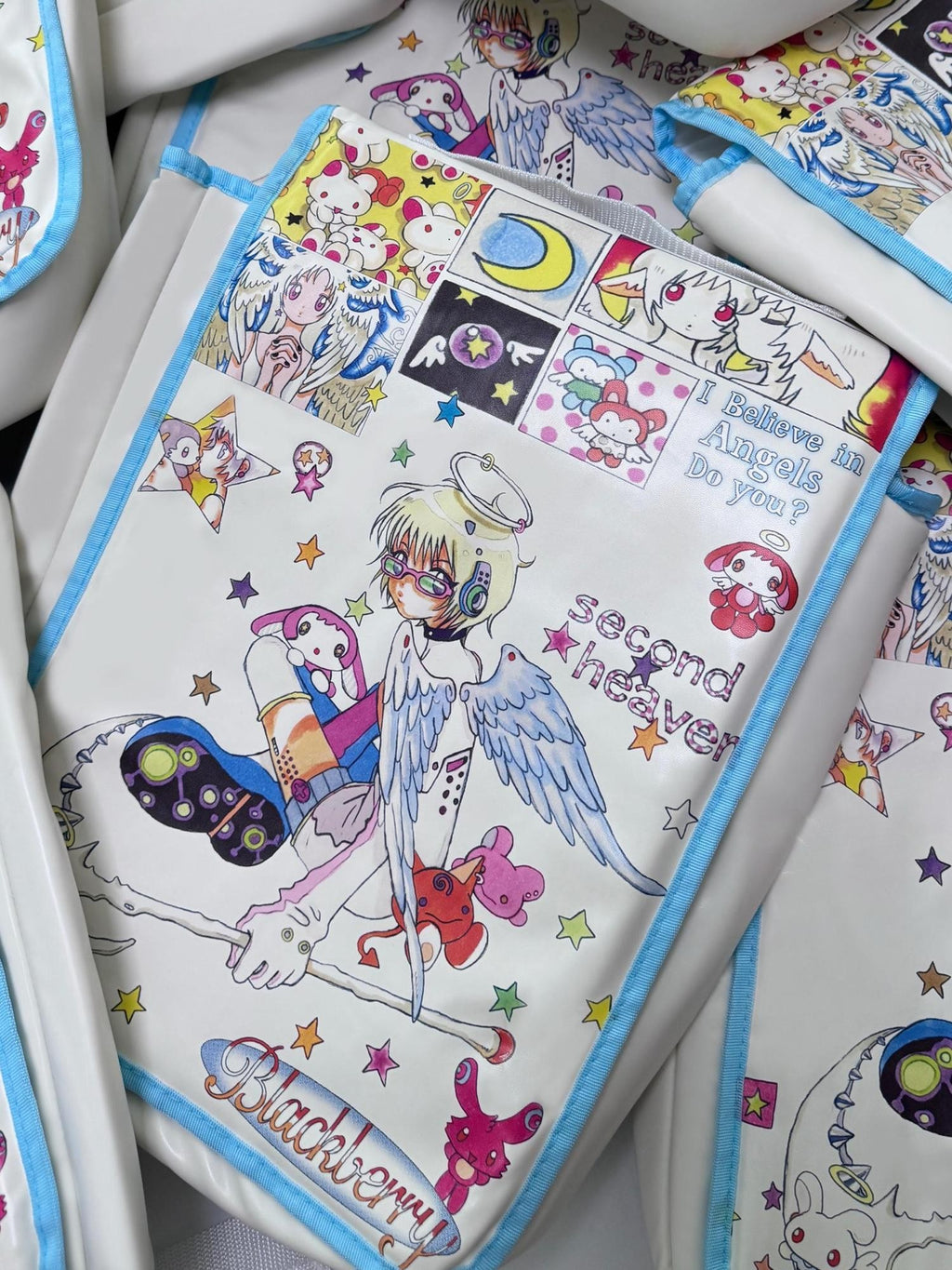 BlackBerry White Angel Print Cartoon Women's Casual Everyday School Backpacks