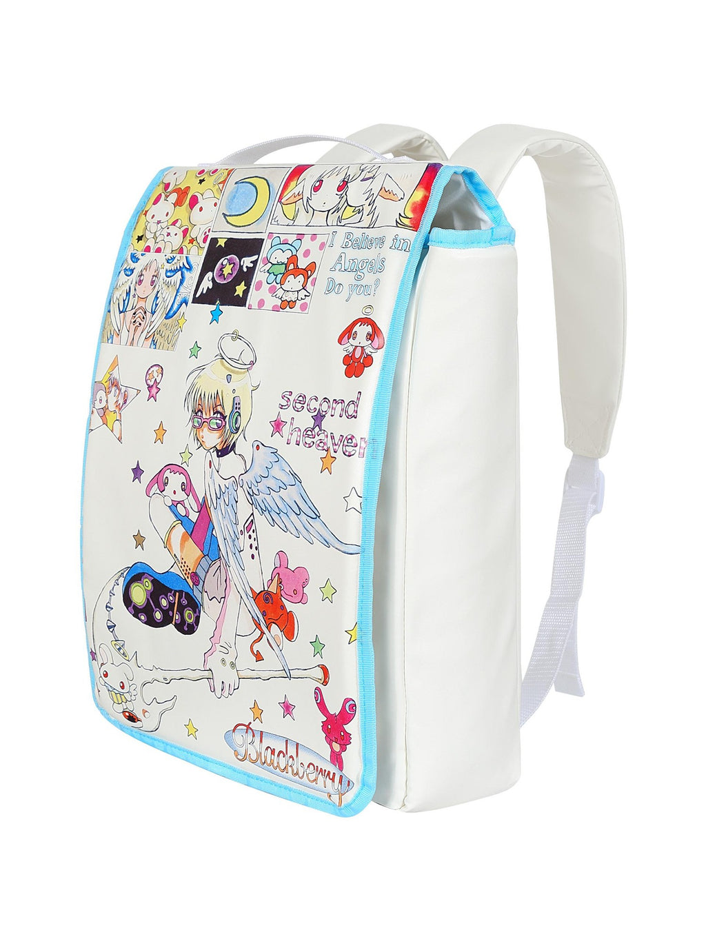 BlackBerry White Angel Print Cartoon Women's Casual Everyday School Backpacks